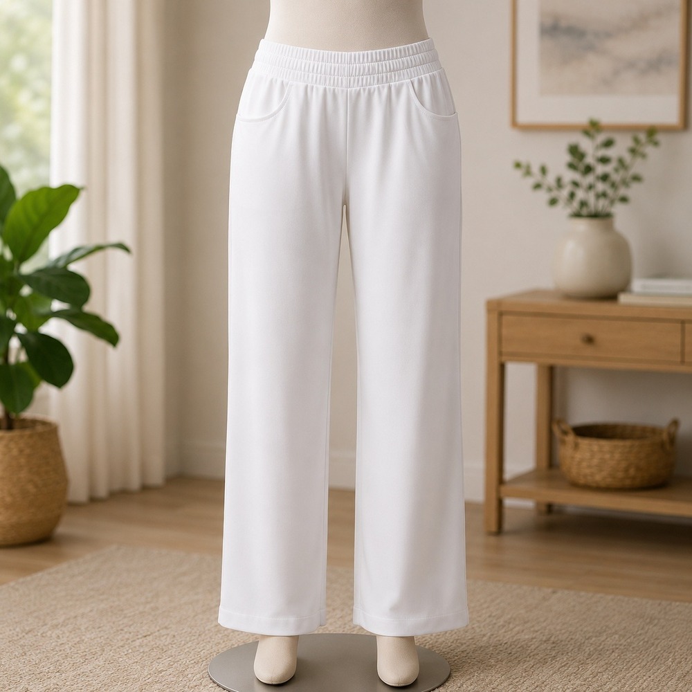 Belle by Kim Gravel Straight Leg Pants Womens 2XT White Pull On Knit Trousers